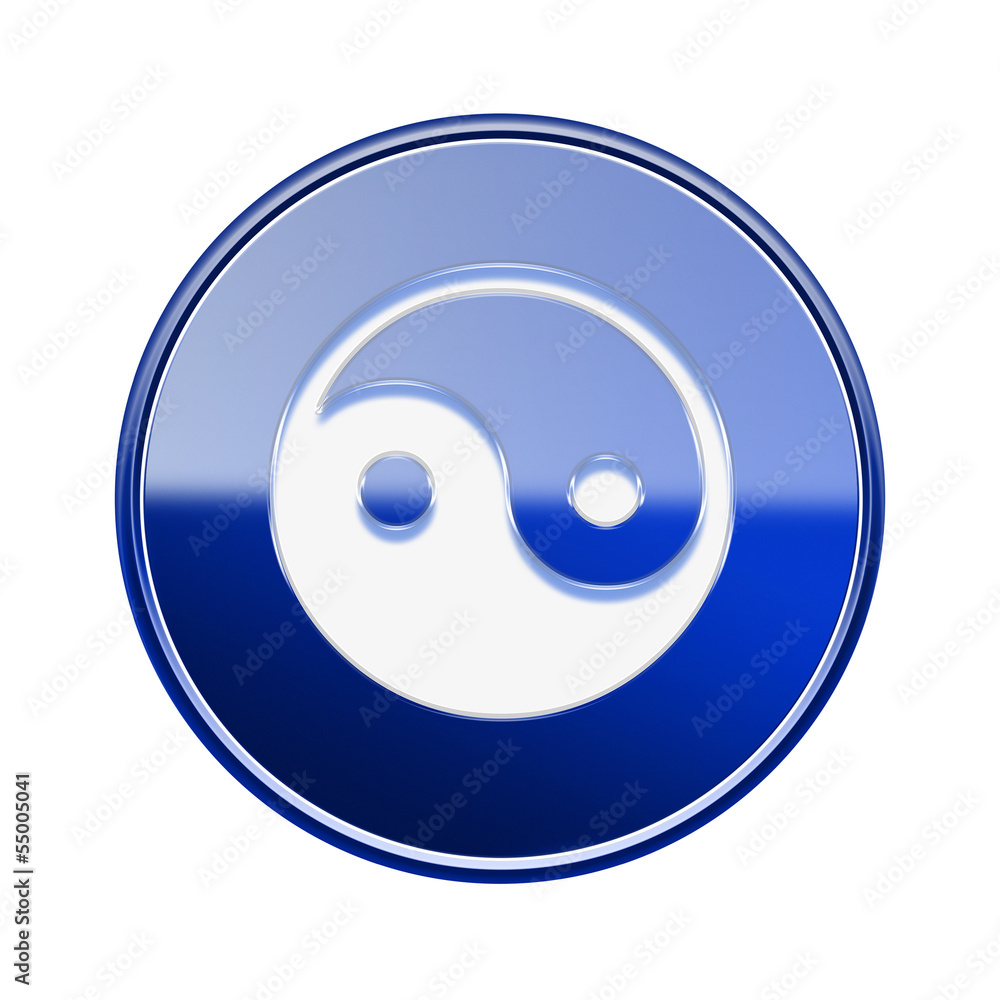 yin yang symbol icon glossy blue, isolated on white background. yin yang symbol icon glossy blue, isolated on white background.
