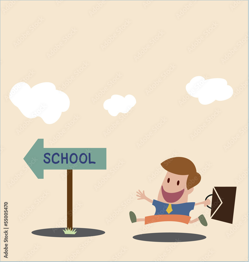 Vector cartoon of Student go to school