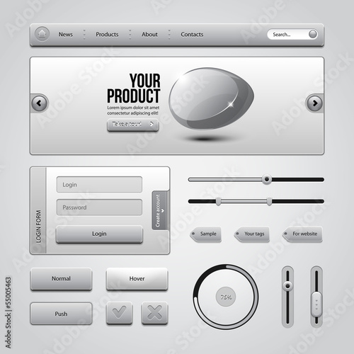 Light Gray UI Controls Web Elements 3