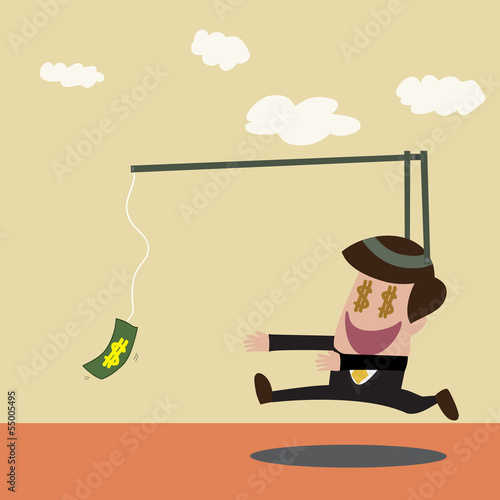 Vector cartoon of Businessman chasing money trap