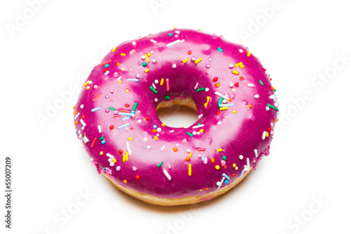 tasty purple donut, isolated on white
