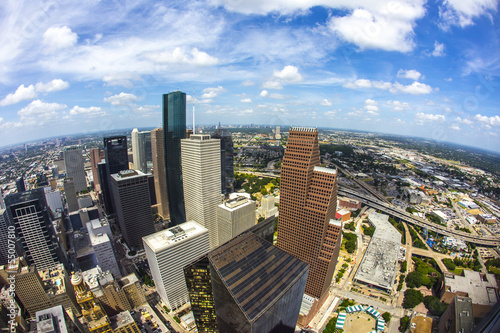 aerial of modern buildings in downtown Houston