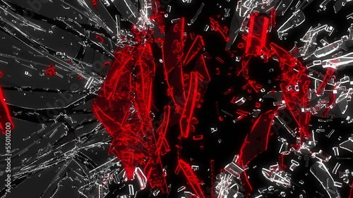 Shattered glass: red broken heart shape. Alpha