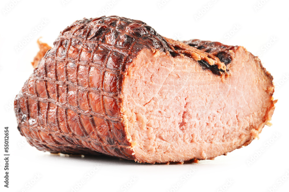 Piece of ham isolated on white Piece of ham isolated on white