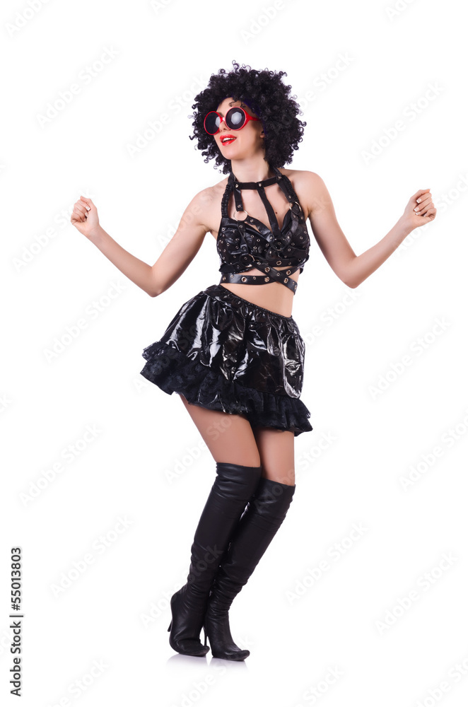 Dancing woman in black leather costume Dancing woman in black leather costume