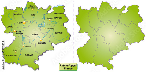 Inselkarte von Rhrône-Alpes mit Grenzen in Grün