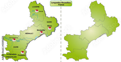 Inselkarte von Languedoc-Roussillon mit Grenzen