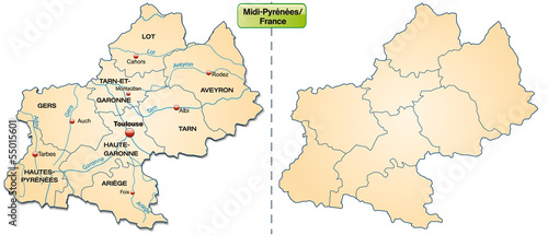 Inselkarte von Midi-Pyr  n  es mit Grenzen in Pastelorange