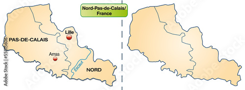 Inselkarte von Nord-Pas-de-Calais mit Grenzen in Pastelorange