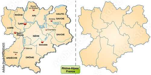 Inselkarte von Rhrône-Alpes mit Grenzen in Pastelorange
