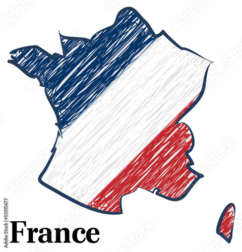 Scribble von Frankreich in Nationalfarben