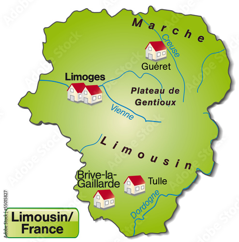 Inselkarte von Limousin als Übersichtskarte in internetgrün