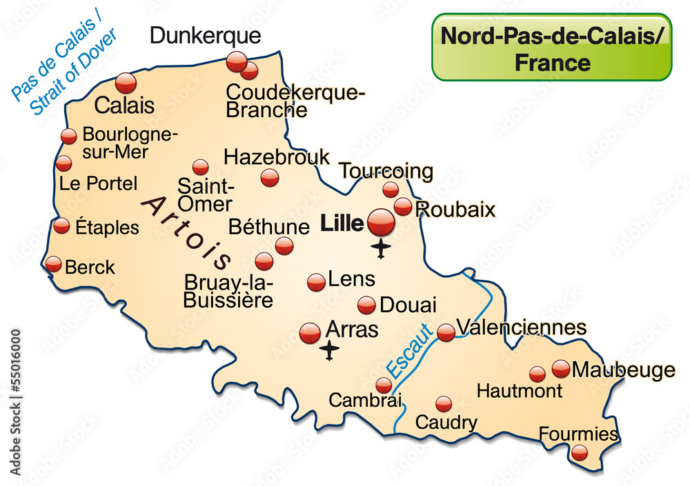 Inselkarte von Nord-Pas-de-Calais als Übersichtskarte in Pastelo