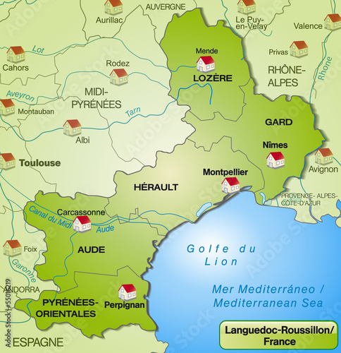 Umgebungskarte von Languedoc-Roussillon mit Grenzen in internetg