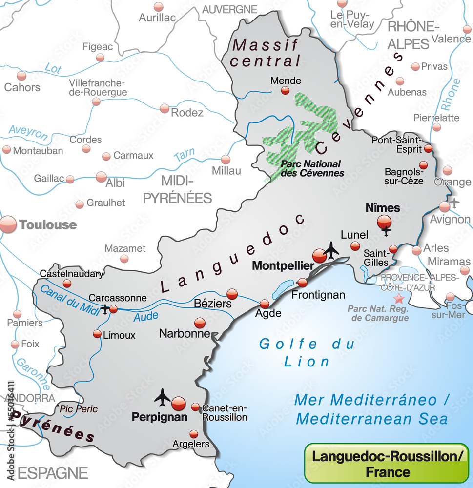 Umgebungskarte von Languedoc-Roussillon als Übersichtskarte in G