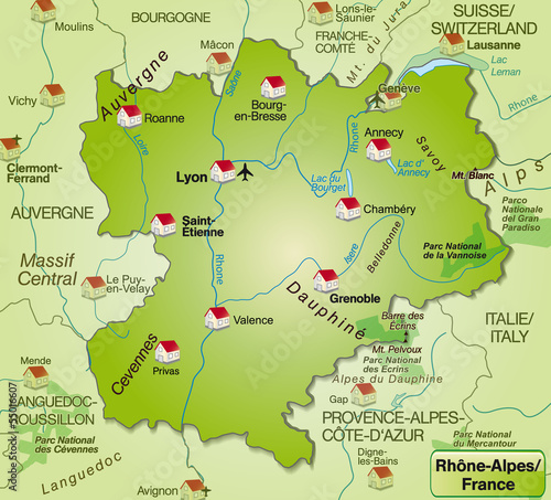 Umgebungskarte von Rhr  ne-Alpes als   bersichtskarte in internetg