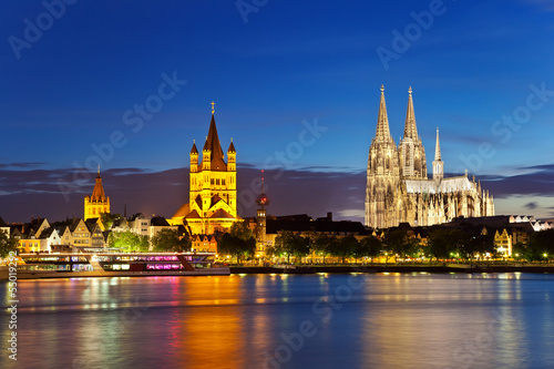 view of Cologne Cathedral and Great St. Martin Church, Germany