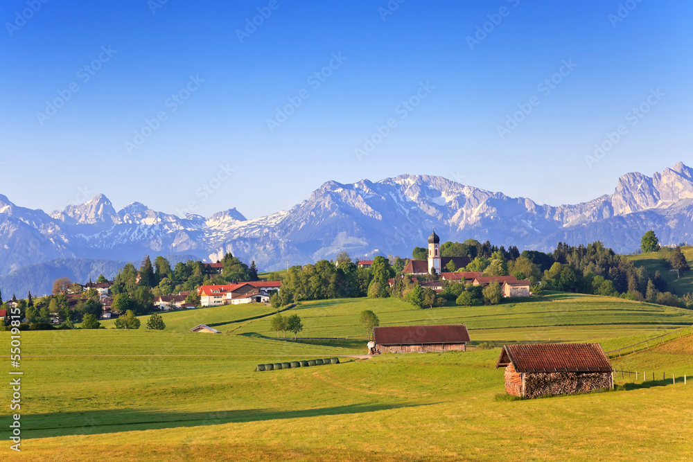 Rural village of Bavarian and Alpine Alps in Germany
