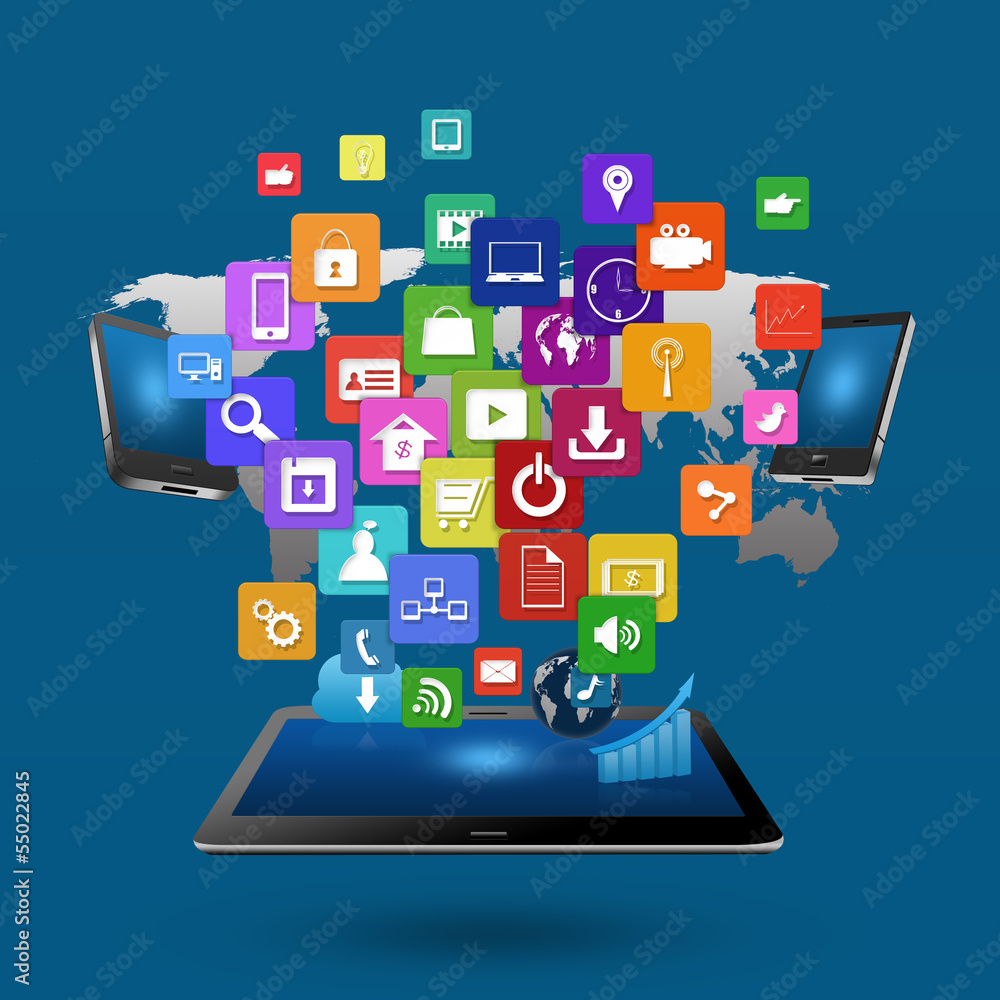 Creative tablet computer with mobile phones, Colorful applicatio