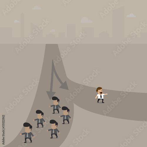 Buinesman choose his own way and walks apart from another