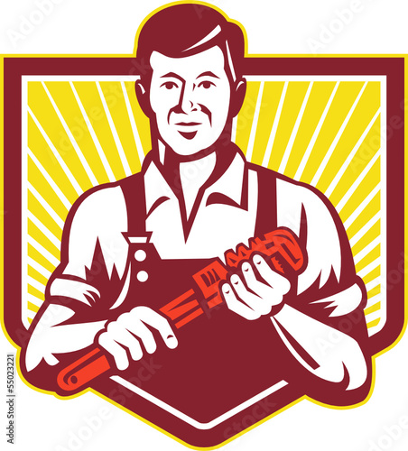 Plumber Holding Monkey Wrench