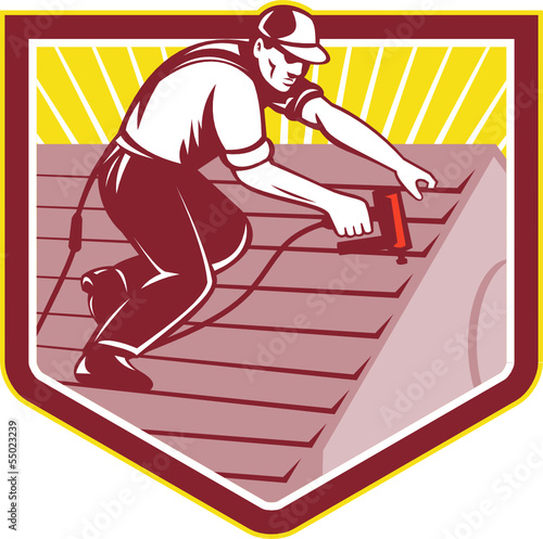 Roofer Roofing Worker Retro