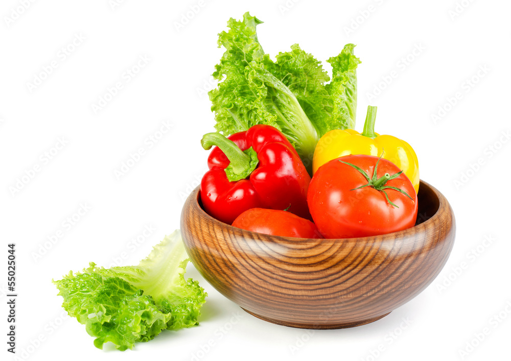 fresh vegetables in a wooden bowl with clipping path fresh vegetables in a wooden bowl with clipping path