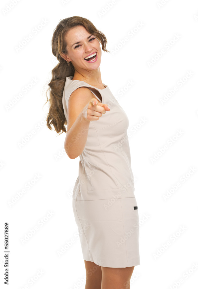 Portrait of happy young woman pointing in camera Portrait of happy young woman pointing in camera