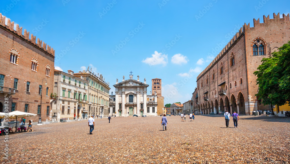 Famous Piazza delle Erbe in Mantua, Lombardy, Italy