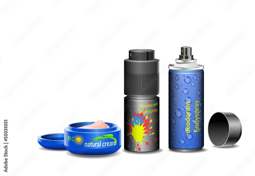 Cosmetic cream and deodorant are on white background. Cosmetic cream and deodorant are on white background.
