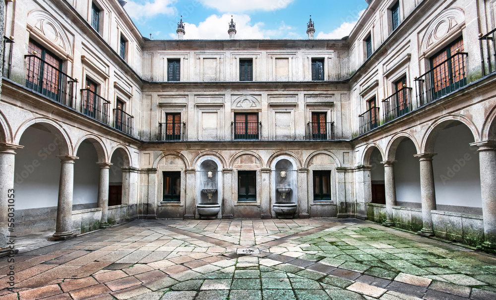Courtyard at Monastery of San Lorenzo de El Escorial, Spain