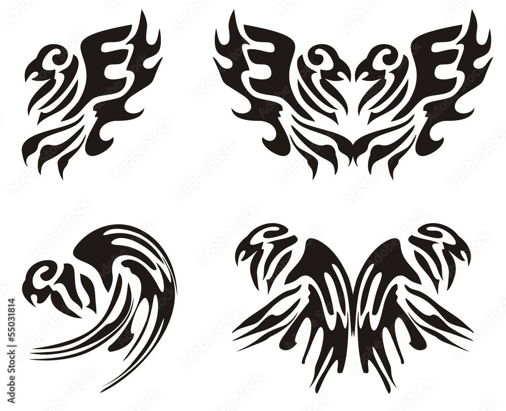 Eagle and parrot icons. Butterflies from an eagle and a parrot Eagle and parrot icons. Butterflies from an eagle and a parrot
