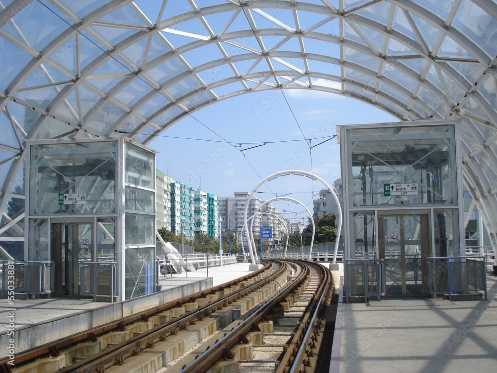 Tram rail descending from Basarab overpass in Bucharest Tram rail descending from Basarab overpass in Bucharest