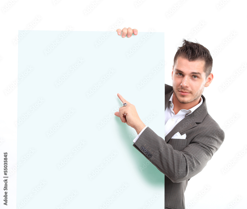 Happy business man presenting and showing Happy business man presenting and showing