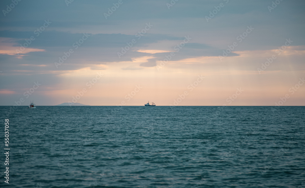 Ships in the open sea