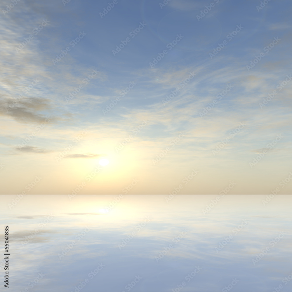 Conceptual sunset sky and water reflection