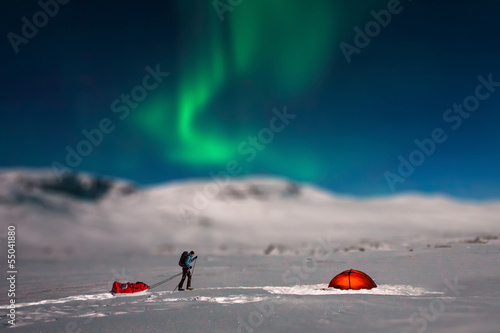 Winter Camping in Sweden with northern lights