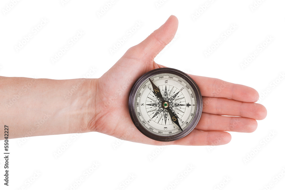 Compass in his outstretched hand man Compass in his outstretched hand man