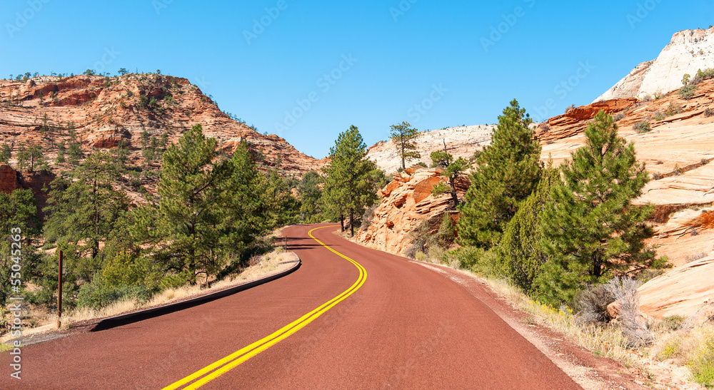 The road crossing Zion Park