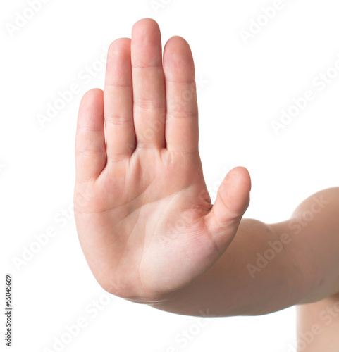 Hand symbolize stop, isolated on white background
