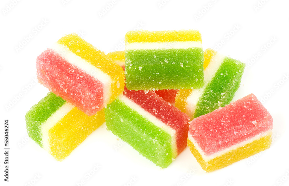 Tasty colorful jelly candies on a white background Tasty colorful jelly candies on a white background