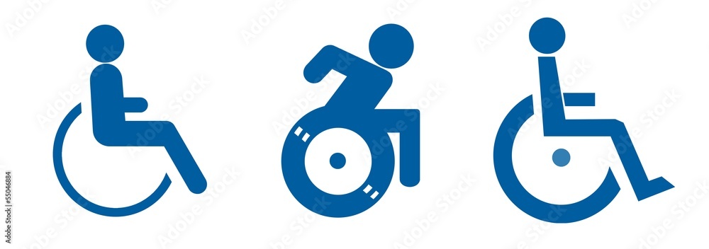 Personnes handicapées en fauteuil roulant en 3 icônes Personnes handicapées en fauteuil roulant en 3 icônes