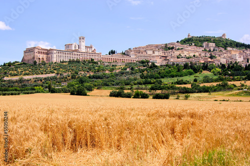 View of the town of Assisi with the Basilica of St Francis