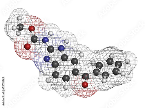 Mebendazole anthelmintic drug, chemical structure. photo