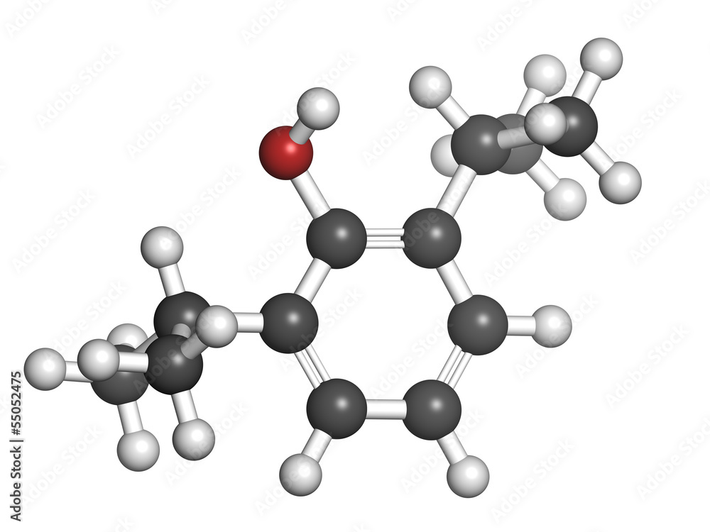 Propofol anesthetic drug, chemical structure. Propofol anesthetic drug, chemical structure.