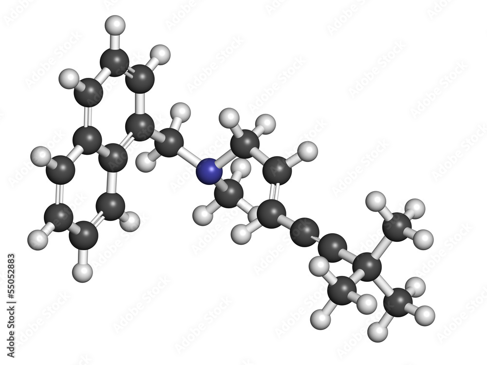 Terbinafine antifungal drug, chemical structure. Terbinafine antifungal drug, chemical structure.