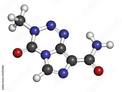 Temzolomide cancer chemotherapy drug, chemical structure.
