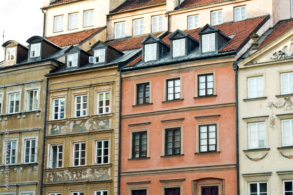 Refurbished fragment of ancient buildings in Warsaw