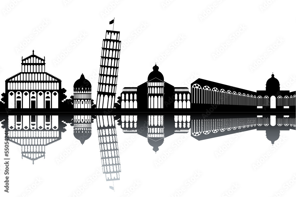 Pisa skyline - black and white vector illustration