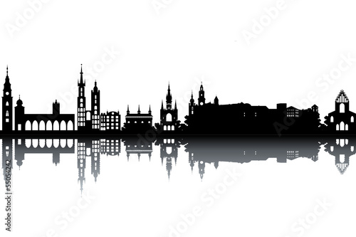 Krakow skyline - black and white vector illustration #55054242